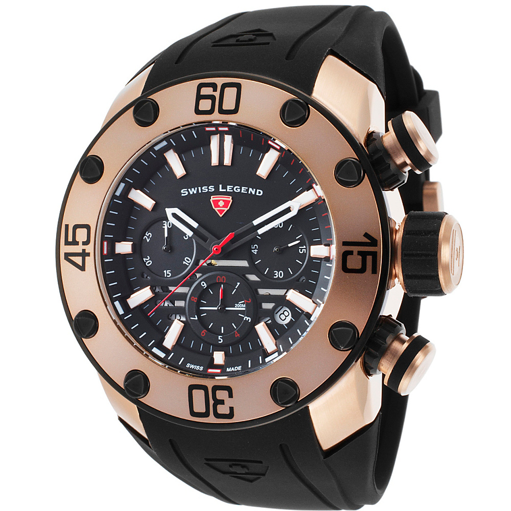 Swiss Legend Watches Lionpulse Chronograph Silicone Band Watch Black Black Rose Gold Swiss Legend Watches Watches