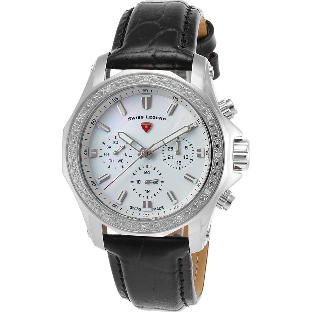 Swiss Legend Watches Islander Diamonds Genuine Leather Band Watch Black White Pearl Swiss Legend Watches Watches