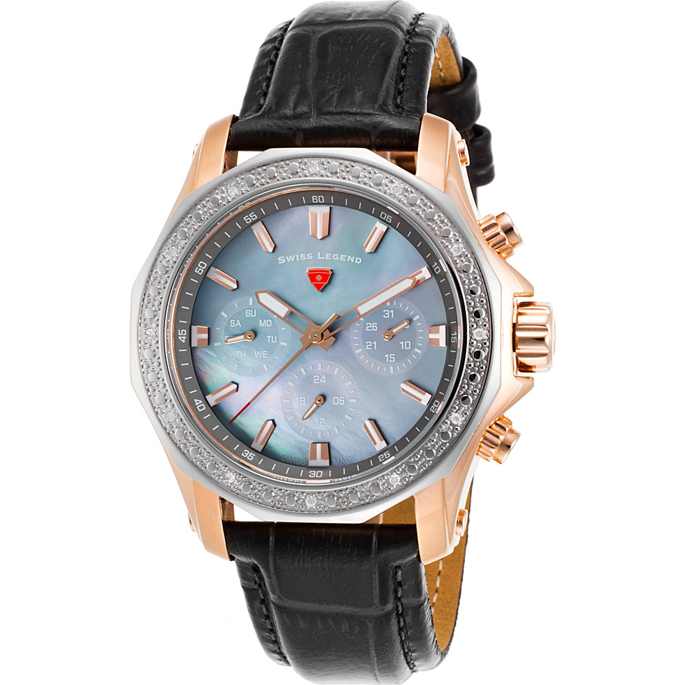 Swiss Legend Watches Islander Diamonds Genuine Leather Band Watch Black Grey Pearl Swiss Legend Watches Watches