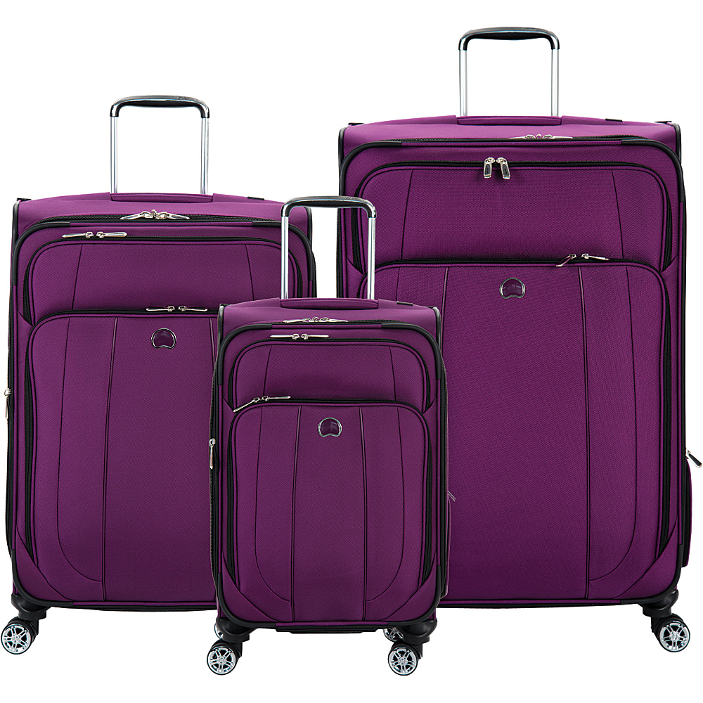 Delsey Helium Cruise 3 Piece Expandable 4 Wheel Spinner Luggage Set Purple Delsey Luggage Sets