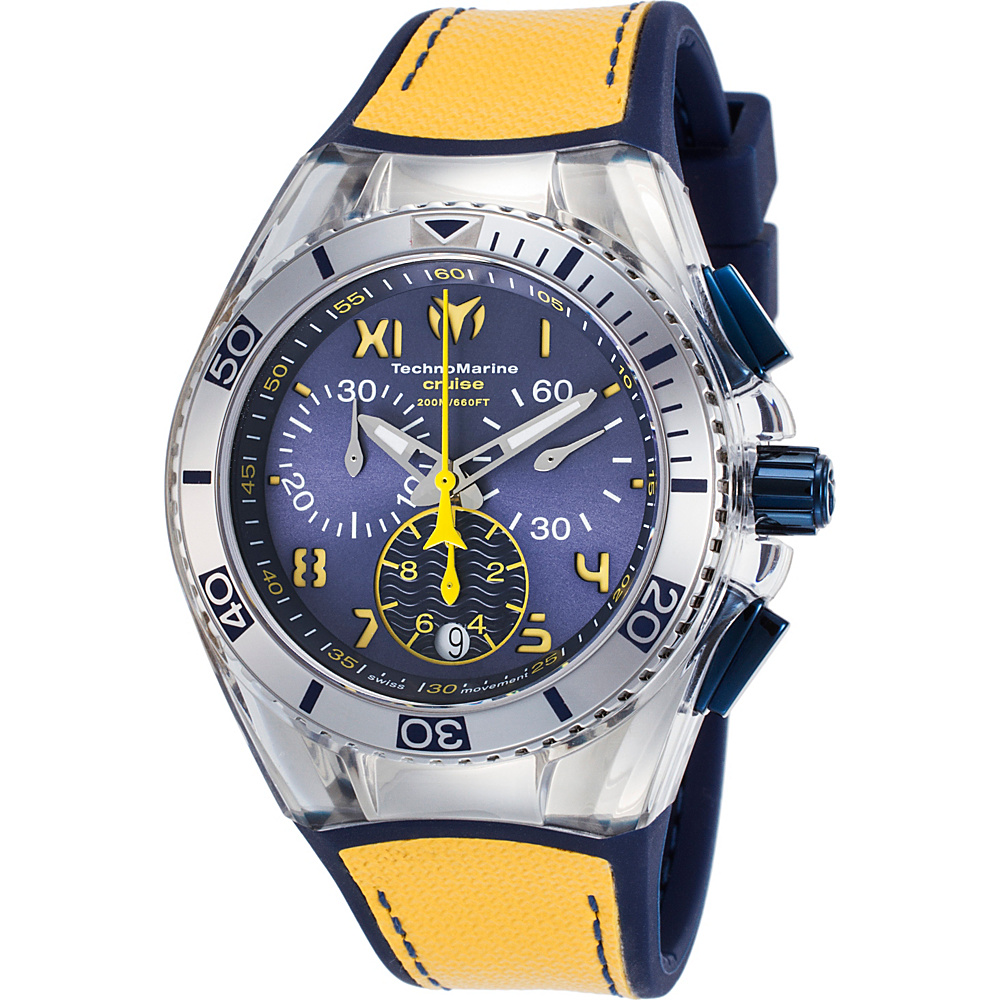 TechnoMarine Watches Womens Cruise California Chronograph Silicone and Canvas Band Watch Blue Yellow TechnoMarine Watches Watches