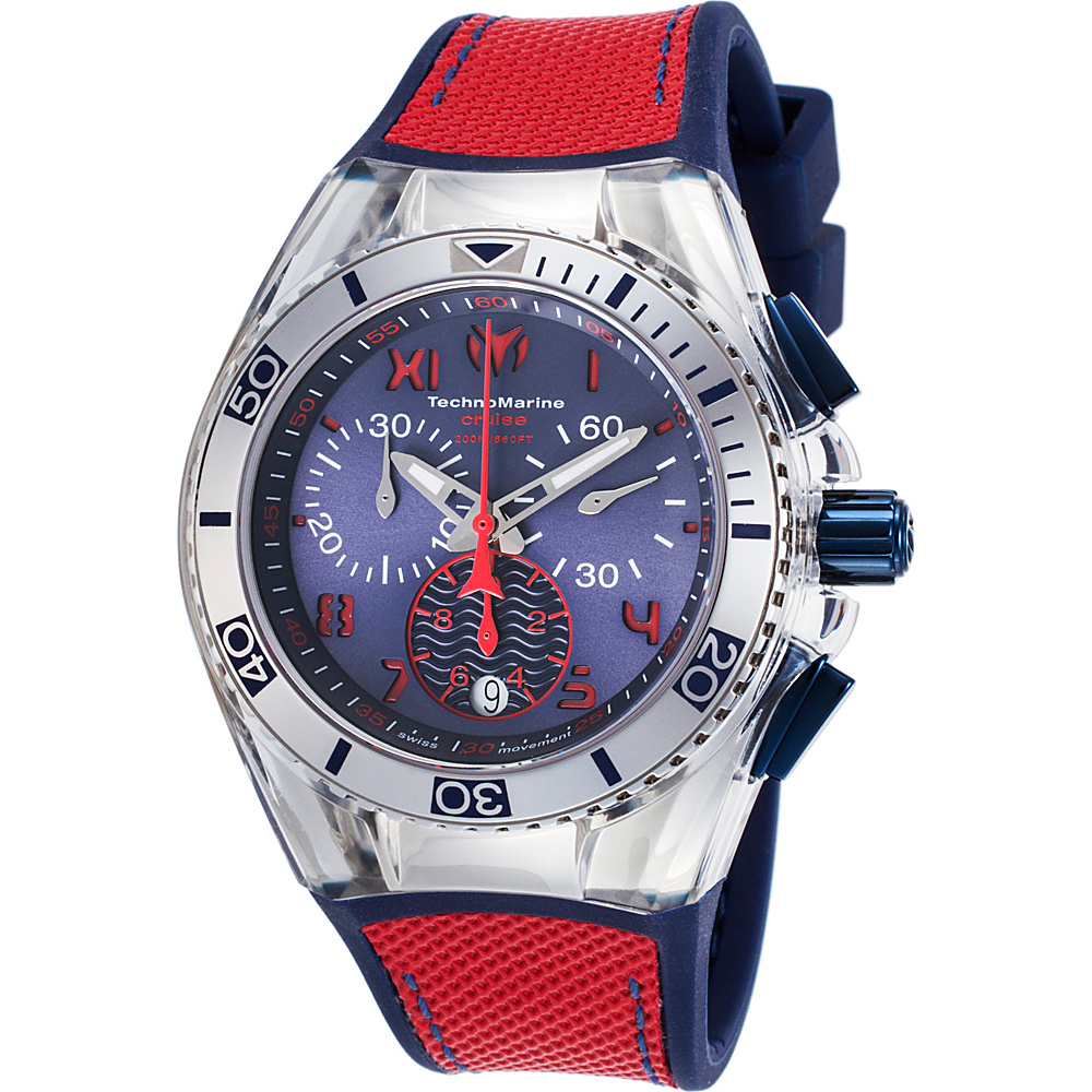 TechnoMarine Watches Womens Cruise California Chronograph Silicone and Canvas Band Watch Blue red TechnoMarine Watches Watches