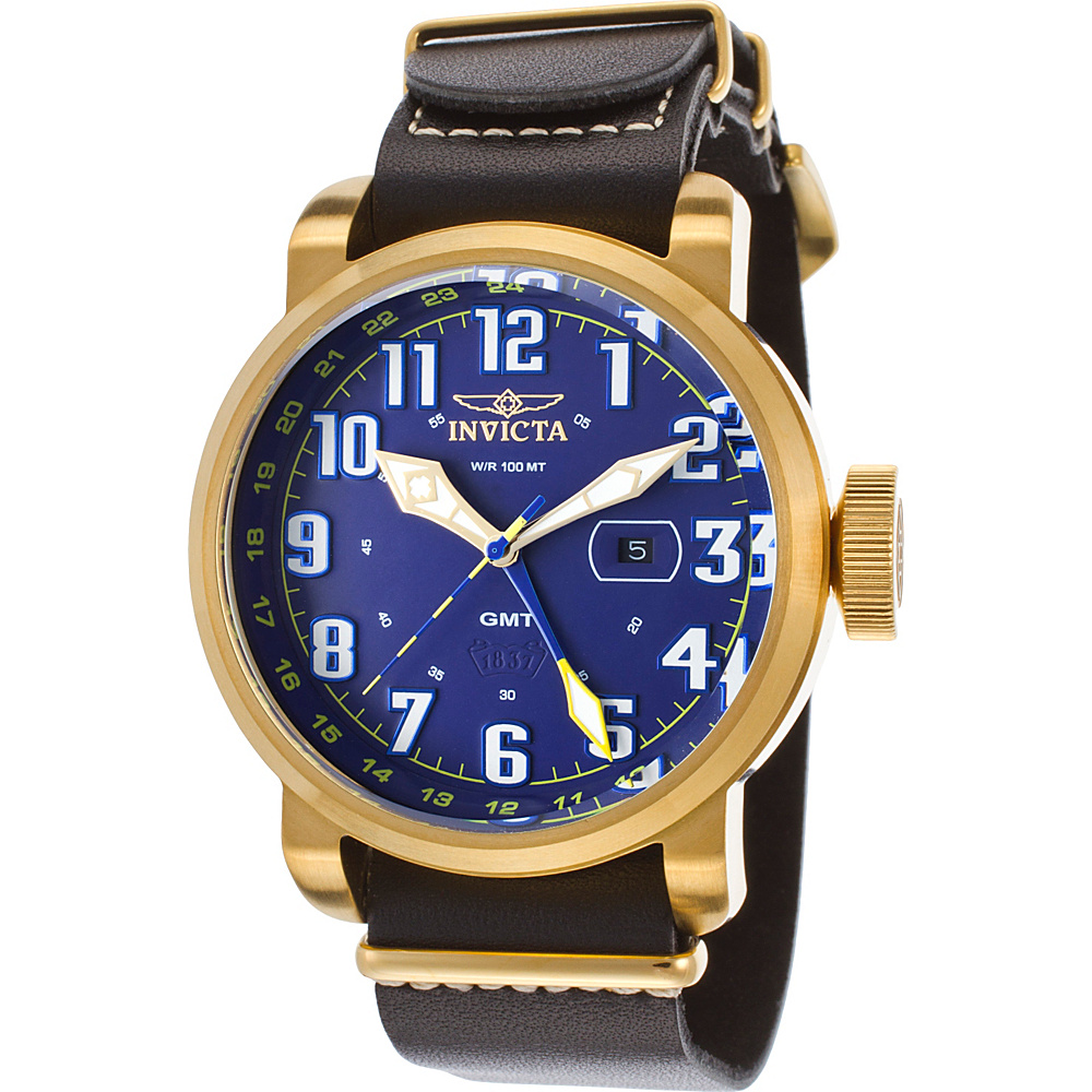 Invicta Watches Mens Aviator GMT Genuine Leather Band Watch Black Blue Invicta Watches Watches