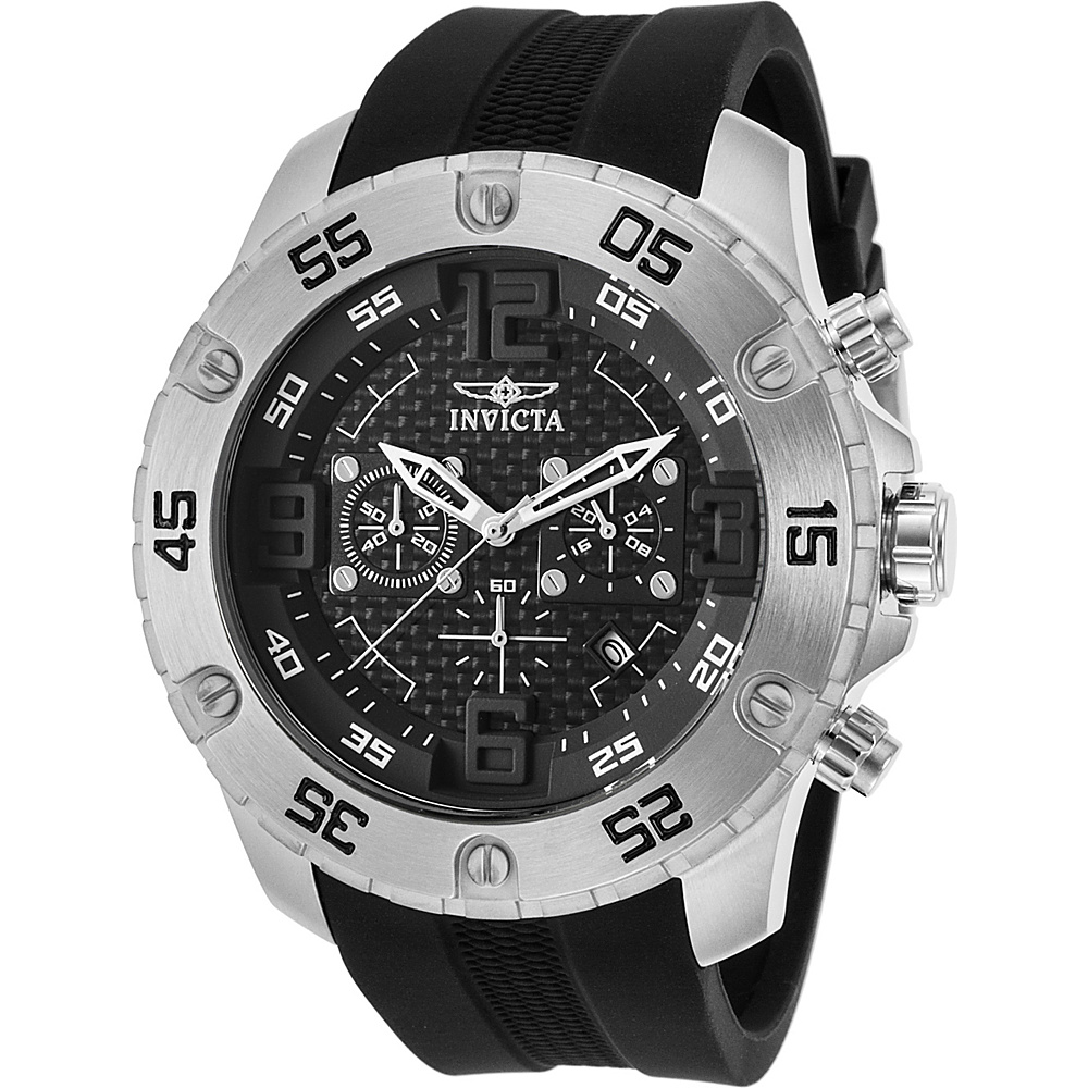 Invicta Watches Mens Pro Diver Chronograph Silicone Band Watch Black Silver Invicta Watches Watches