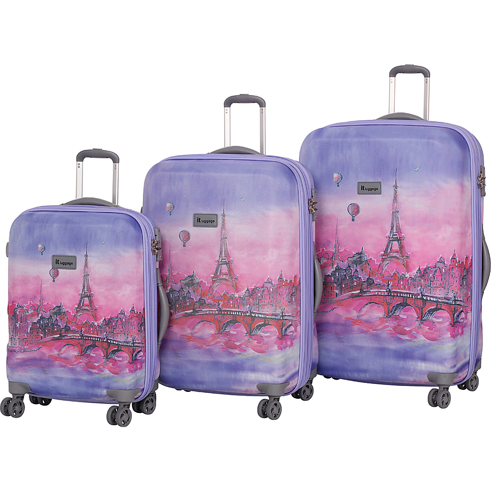 it luggage Ionian Classic 8 Wheel 3 Piece Set Lilac Paris Painting Balloons it luggage Luggage Sets