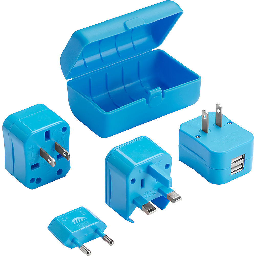 Lewis N. Clark Adapter Plug Kit with 2.1A Dual USB Charger Blue Lewis N. Clark Portable Batteries Chargers