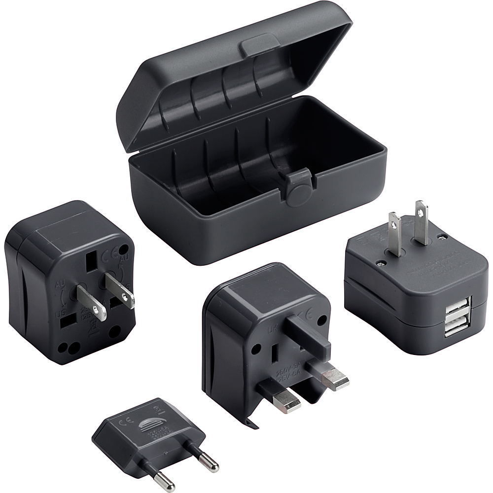 Lewis N. Clark Adapter Plug Kit with 2.1A Dual USB Charger Black Lewis N. Clark Portable Batteries Chargers