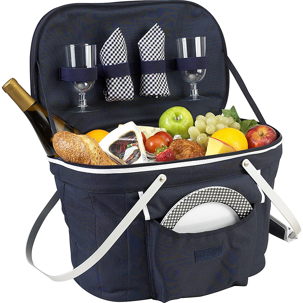 Picnic at Ascot Collapsible Insulated Picnic Basket Equipped with Service For 2 Navy Picnic at Ascot Outdoor Coolers