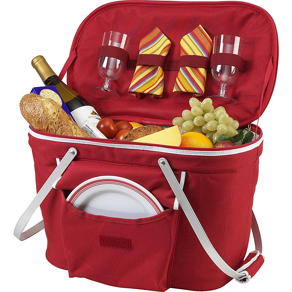 Picnic at Ascot Collapsible Insulated Picnic Basket Equipped with Service For 2 Red Picnic at Ascot Outdoor Coolers