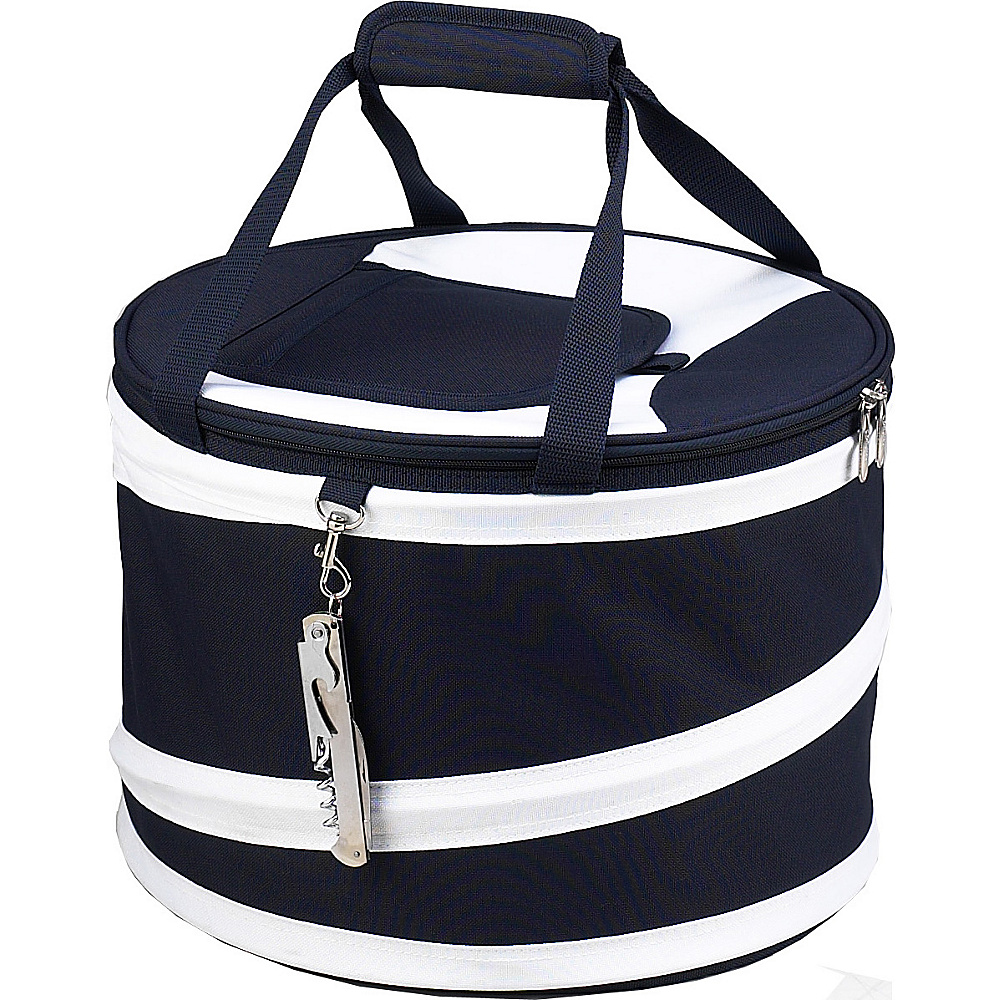 Picnic at Ascot 24 Can Collapsible Cooler with Clip on Corkscrew Navy White Picnic at Ascot Outdoor Coolers