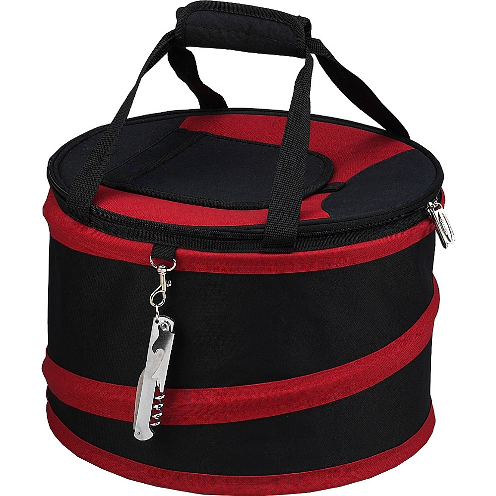 Picnic at Ascot 24 Can Collapsible Cooler with Clip on Corkscrew Black Red Picnic at Ascot Outdoor Coolers