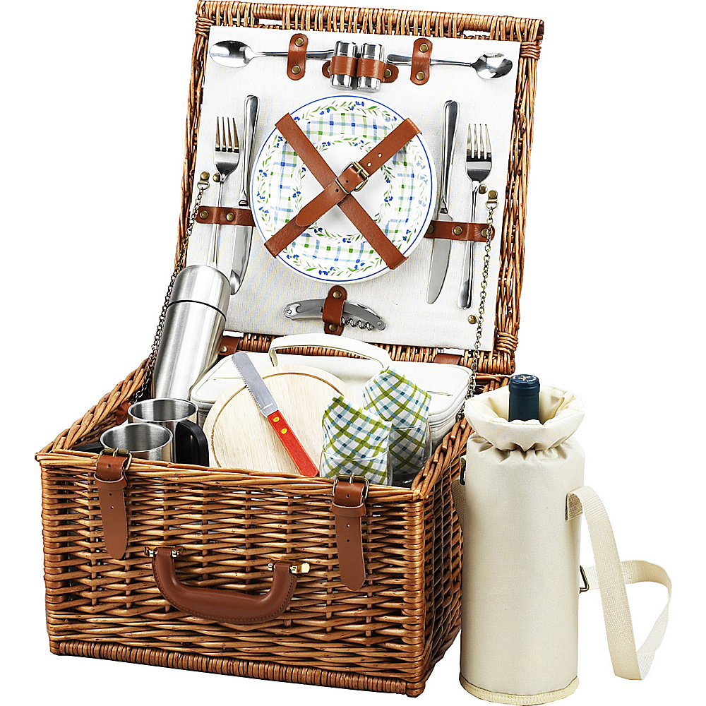 Picnic at Ascot Cheshire English Style Willow Picnic Basket with Service for 2 and Coffee Set Wicker w Gazebo Picnic at Ascot Outdoor Accessories