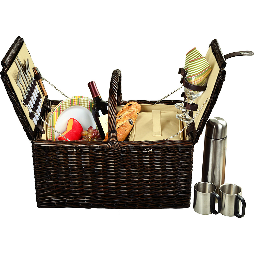 Picnic at Ascot Surrey Willow Picnic Basket with Service for 2 with Coffee Set Brown Wicker Hamptons Picnic at Ascot Outdoor Accessories