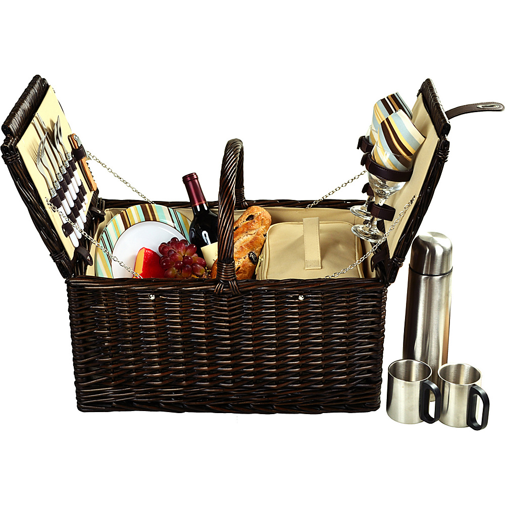 Picnic at Ascot Surrey Willow Picnic Basket with Service for 2 with Coffee Set Brown Wicker Santa Cruz Picnic at Ascot Outdoor Accessories