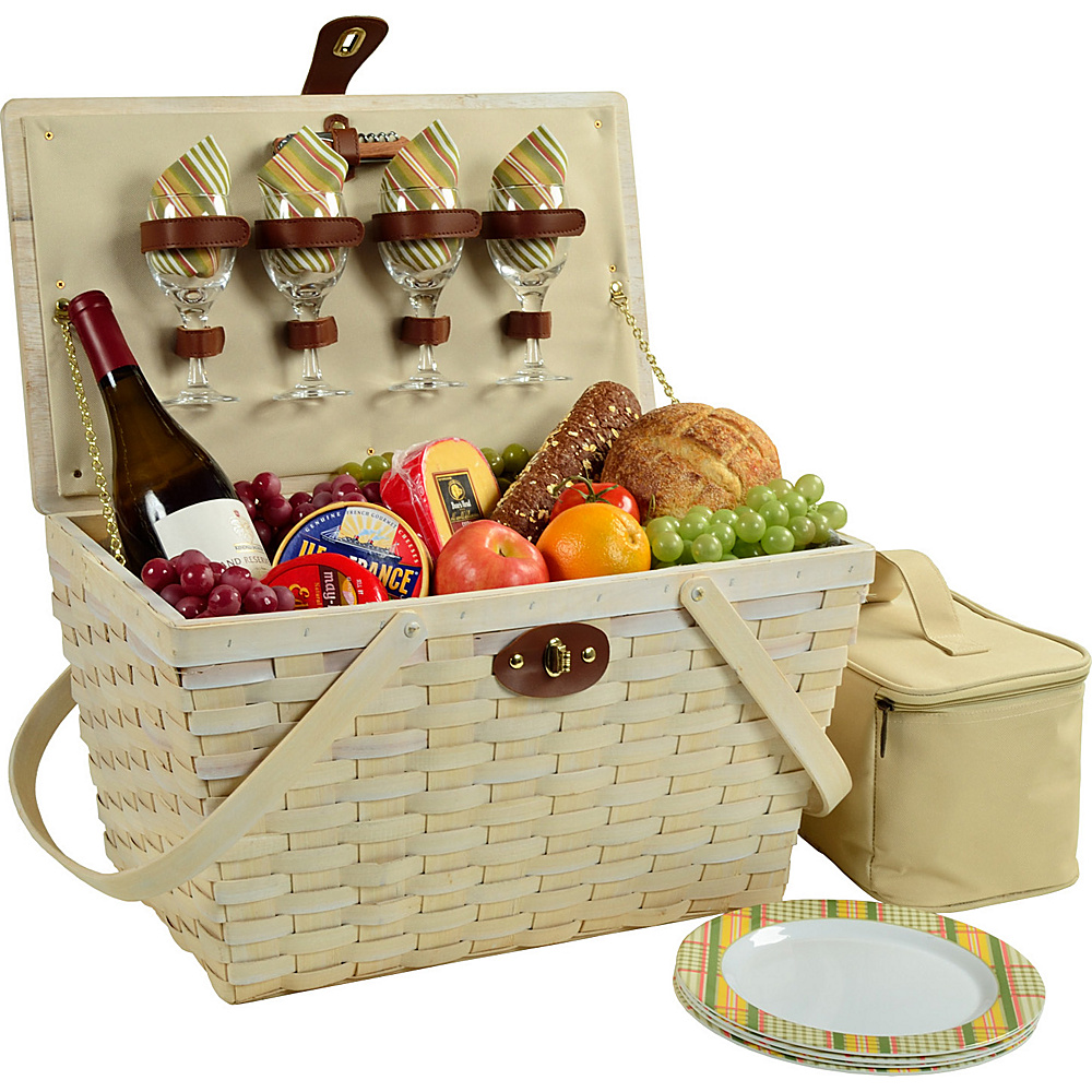Picnic at Ascot Settler Traditional American Style Picnic Basket with Service for 4 Whitewash Whitewash Hamptons Picnic at Ascot Outdoor Accessories
