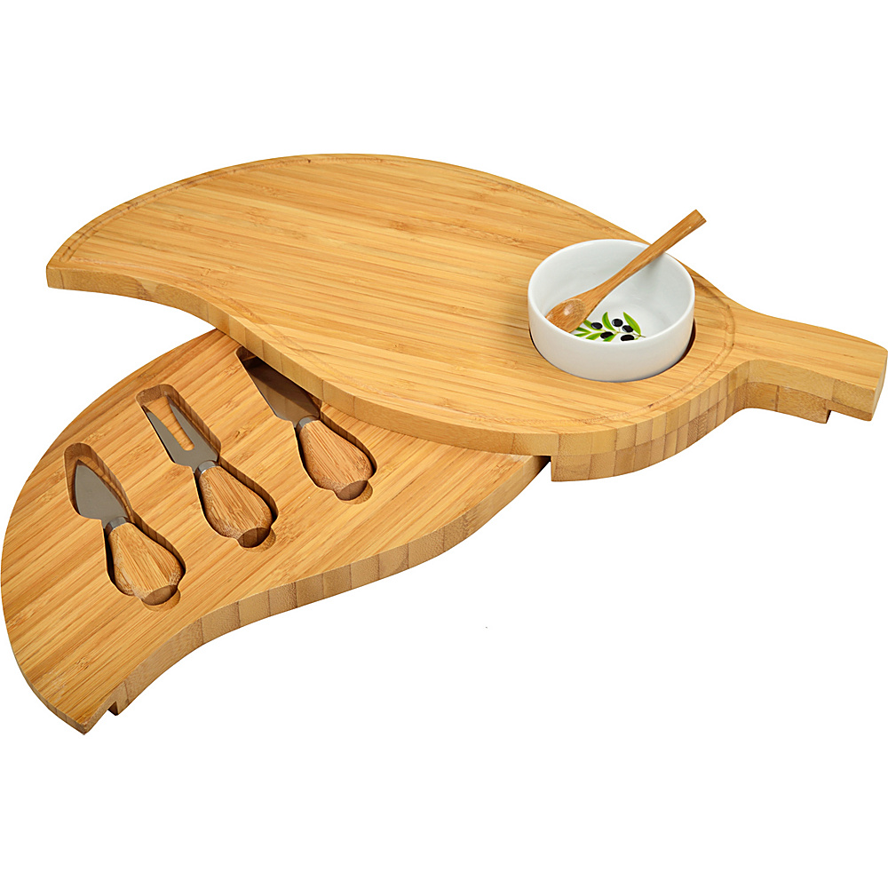Picnic at Ascot Bamboo Leaf Cheese Board Set with 3 Tools and Ceramic Bowl Bamboo Picnic at Ascot Outdoor Accessories