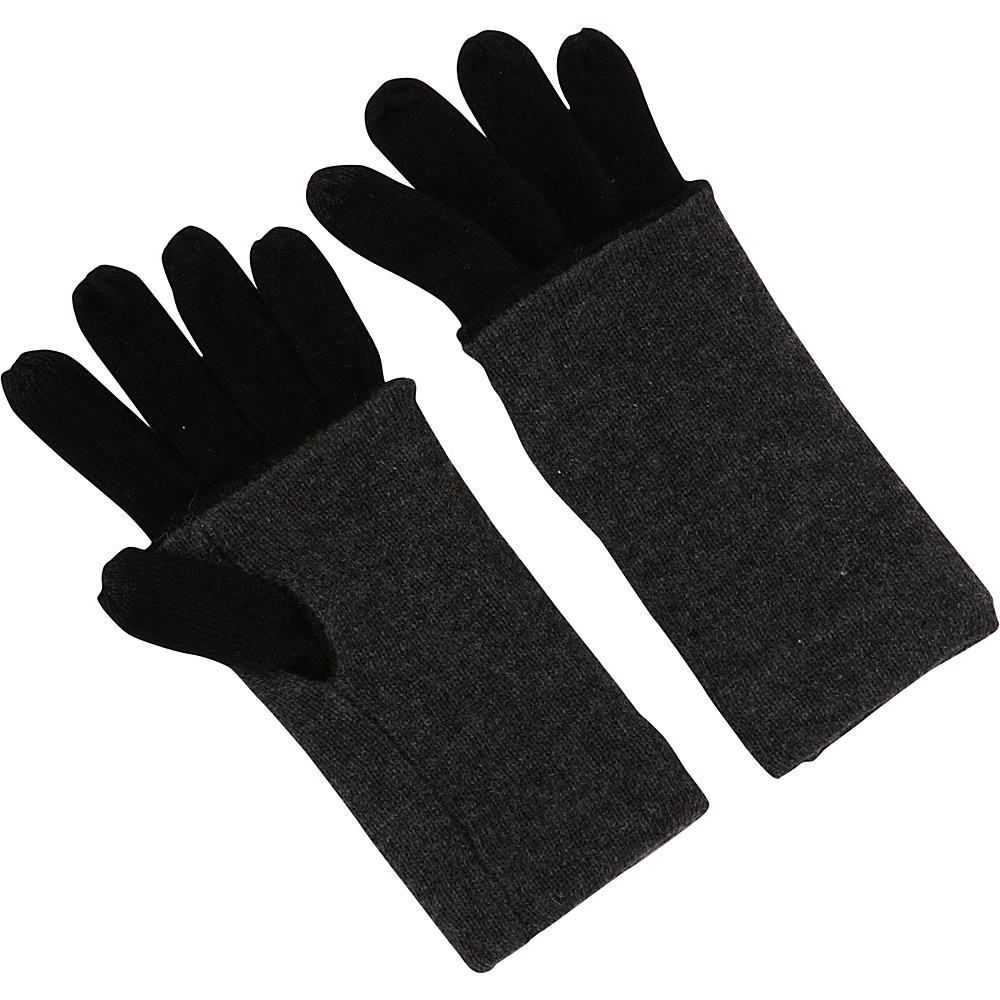 Kinross Cashmere Contrast Hem Gloves Black Charcoal Kinross Cashmere Gloves