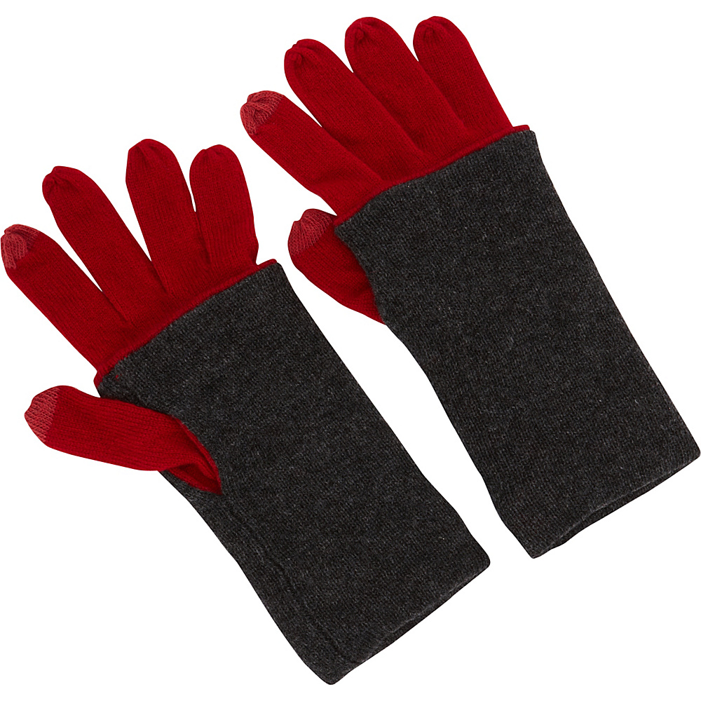 Kinross Cashmere Contrast Hem Gloves Crimson Charcoal Kinross Cashmere Hats Gloves Scarves