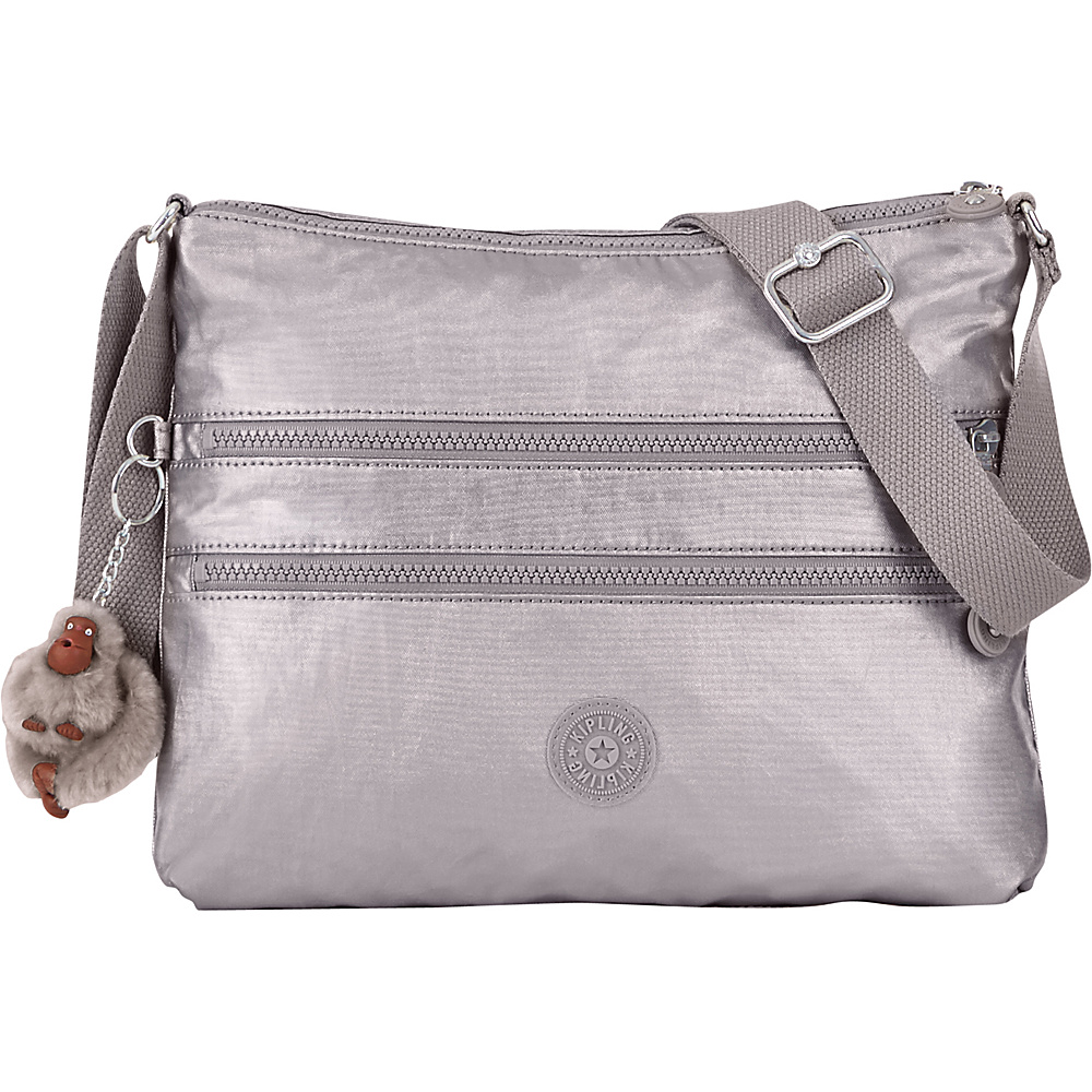 Kipling Alvar Crossbody Metallic Pewter Kipling Fabric Handbags