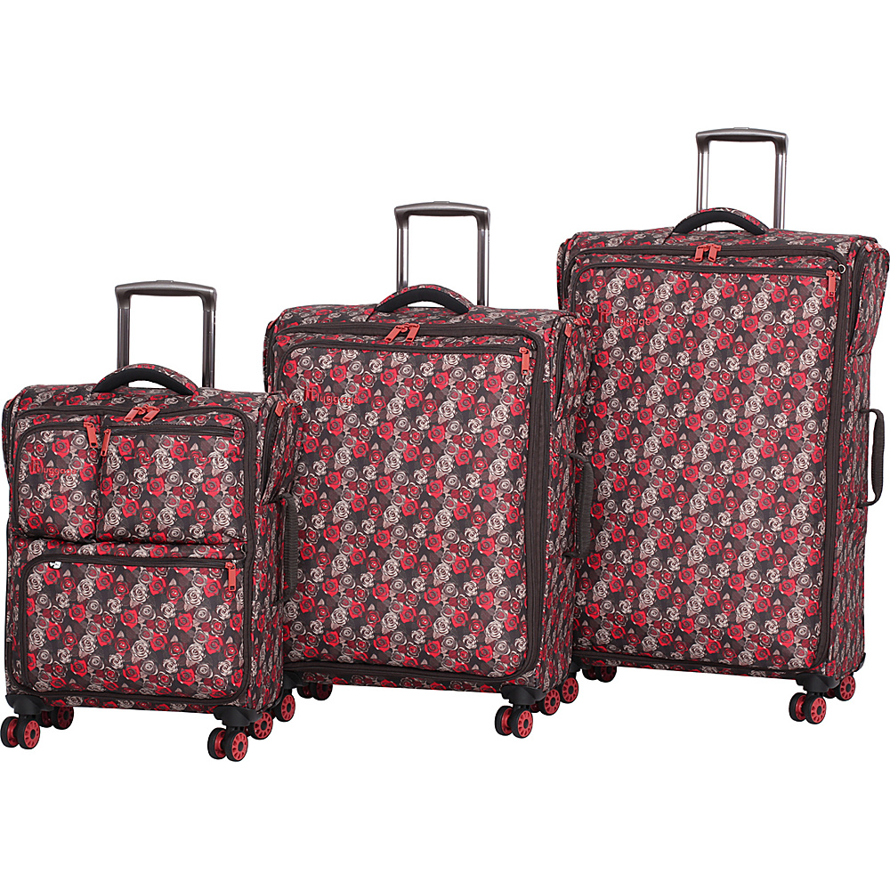 it luggage Carry Tow Nova Scotia 8 Wheel 3 Piece Set Brown Poppy Red Rose Print it luggage Luggage Sets