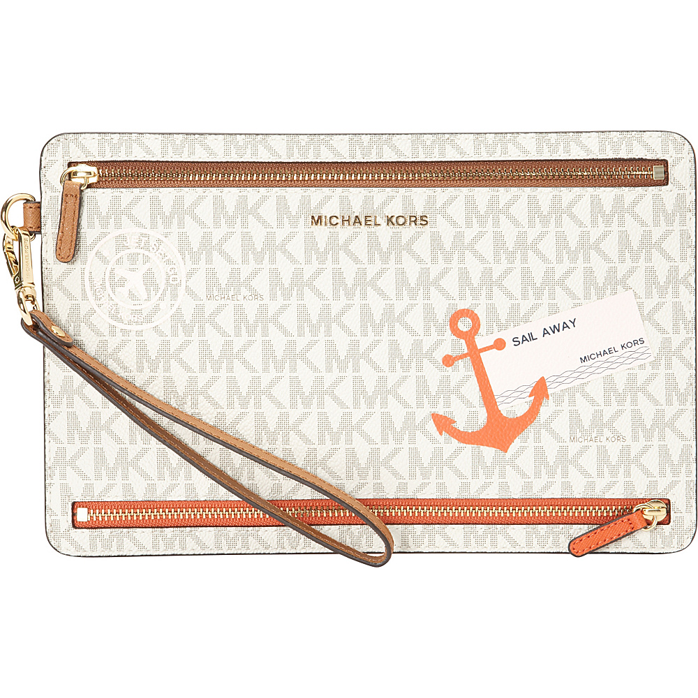 MICHAEL Michael Kors Illustrations SL Away Large Travel Wristlet Vanilla Acorn MICHAEL Michael Kors Leather Handbags