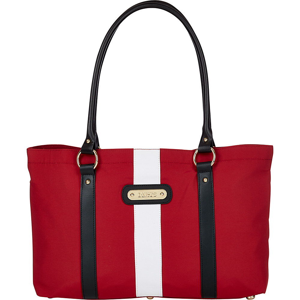 Davey s Large Stripe Tote Red White Stripe Black Leather Davey s Fabric Handbags