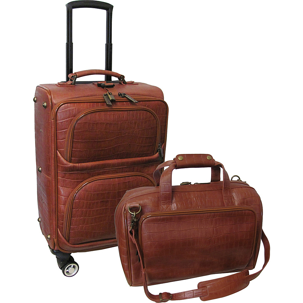 AmeriLeather Traveler Croco Print Leather 2pc Spinner Luggage Set Brown AmeriLeather Luggage Sets