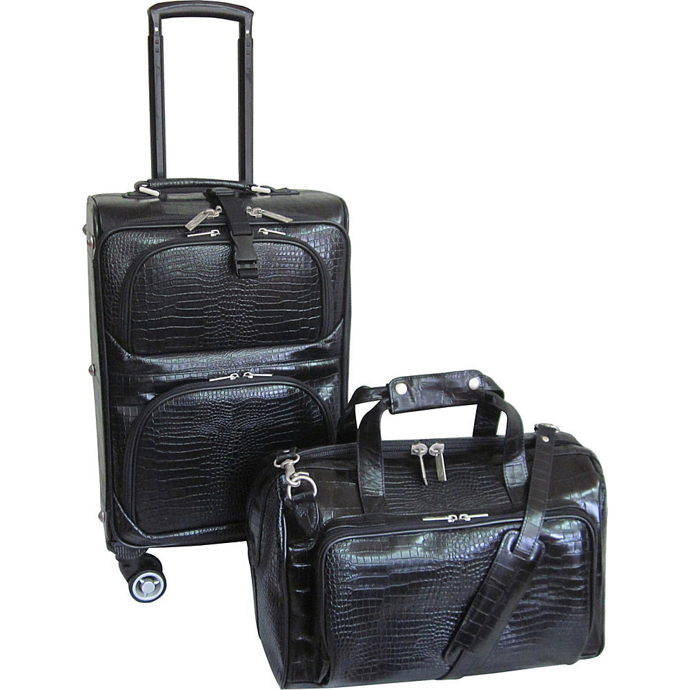 AmeriLeather Traveler Croco Print Leather 2pc Spinner Luggage Set Black - AmeriLeather Luggage Sets