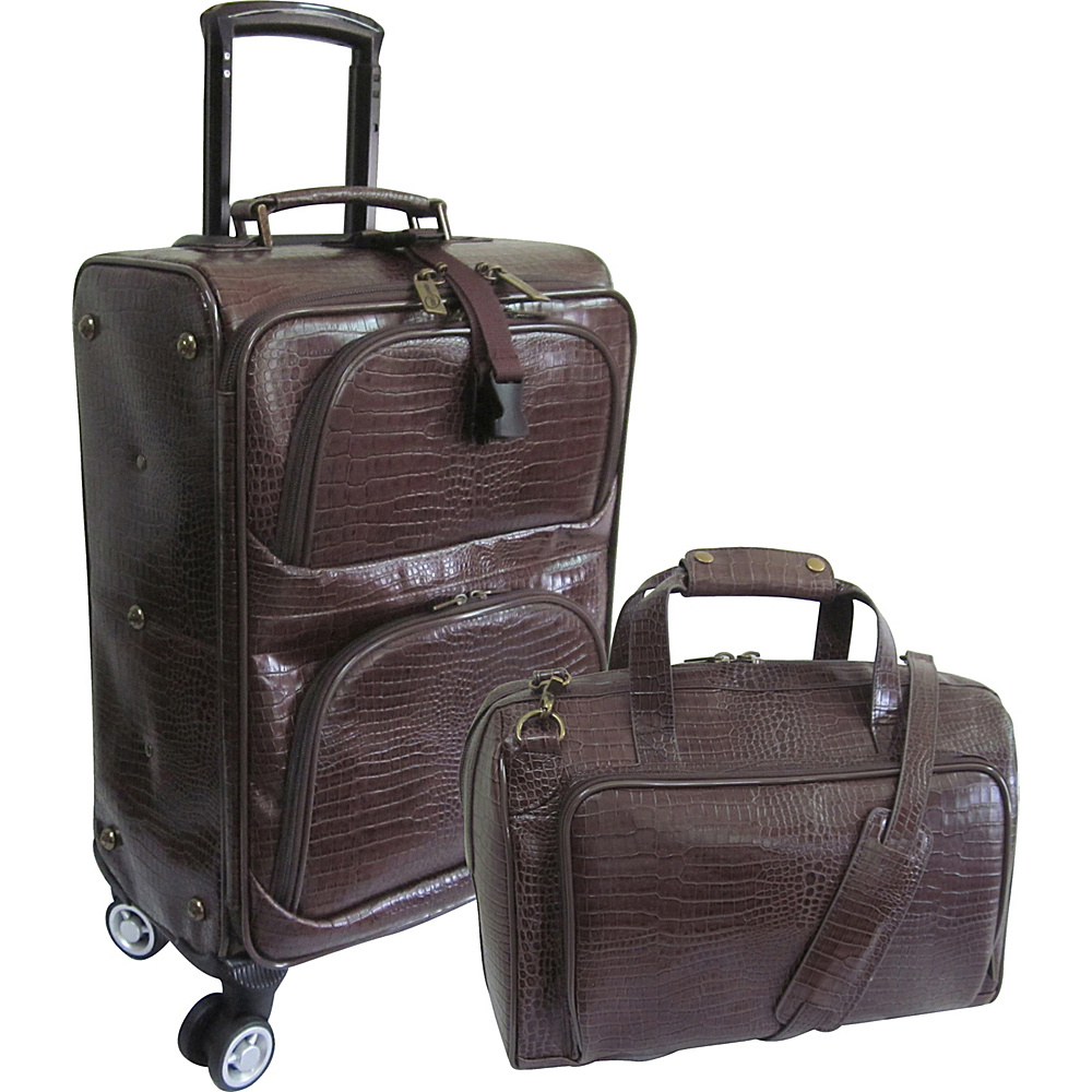 AmeriLeather Traveler Croco Print Leather 2pc Spinner Luggage Set Dark Brown AmeriLeather Luggage Sets