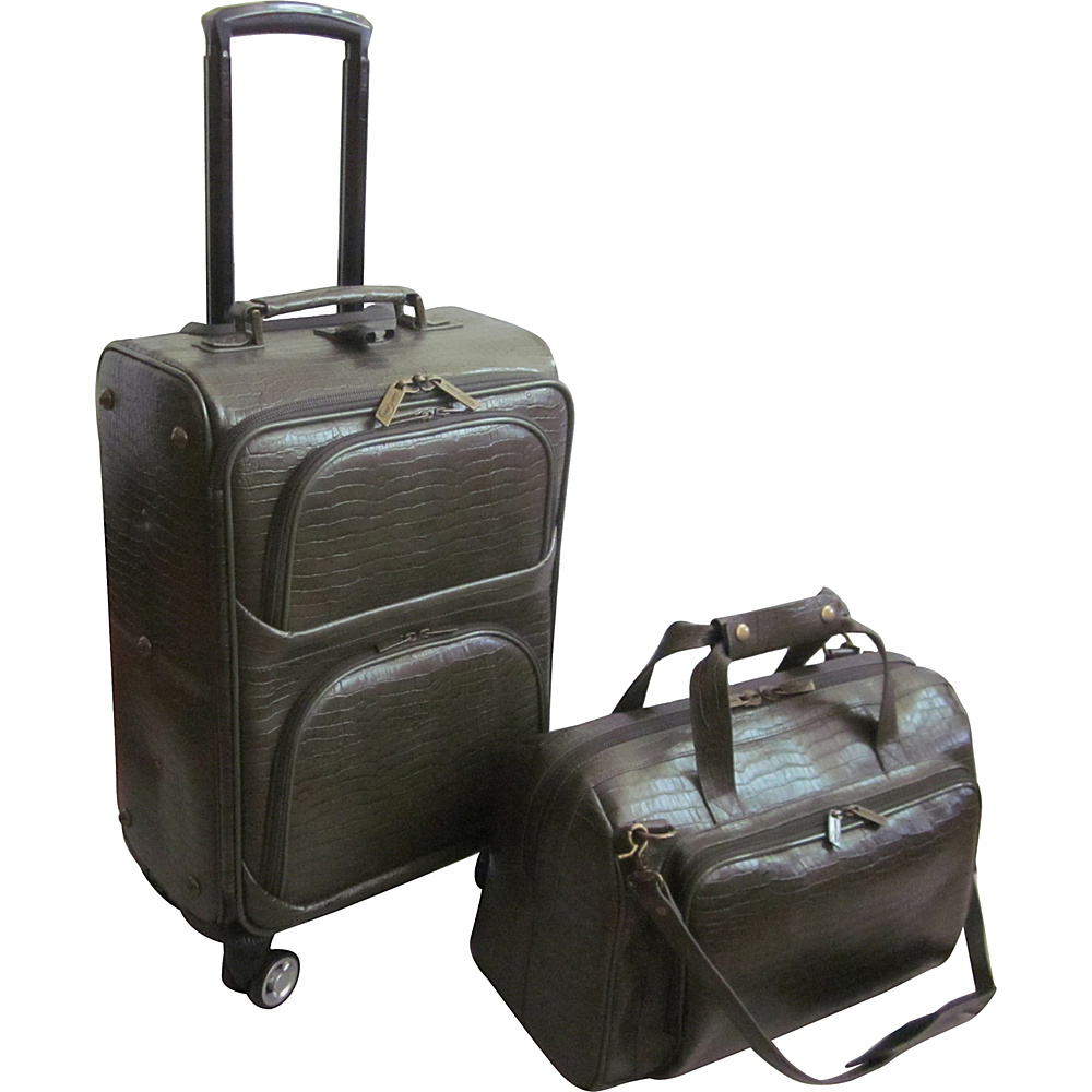 AmeriLeather Traveler Croco Print Leather 2pc Spinner Luggage Set Moss - AmeriLeather Luggage Sets