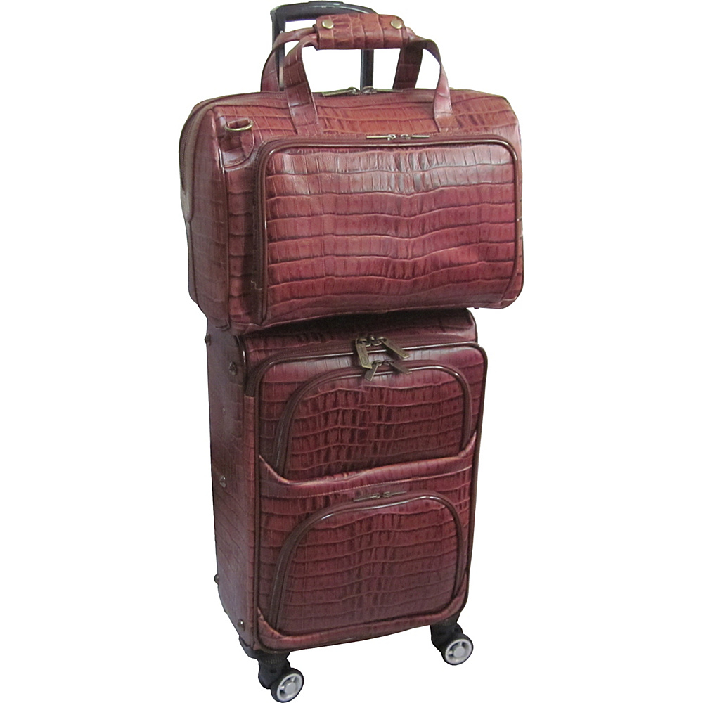 AmeriLeather Traveler Croco Print Leather 2pc Spinner Luggage Set Brown Two tone AmeriLeather Luggage Sets
