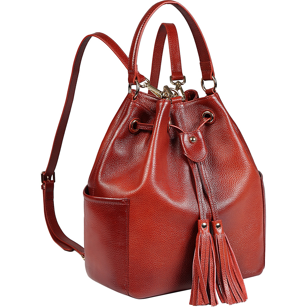 Vicenzo Leather Chalise Leather Bucket Bag Backpack Red Vicenzo Leather Leather Handbags