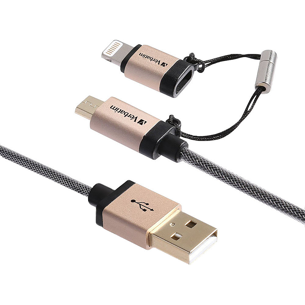 Verbatim 47 inch Braided Sync Charge MicroUSB Cable with Lightning Adapter 99218 Champange Verbatim Electronic Accessories