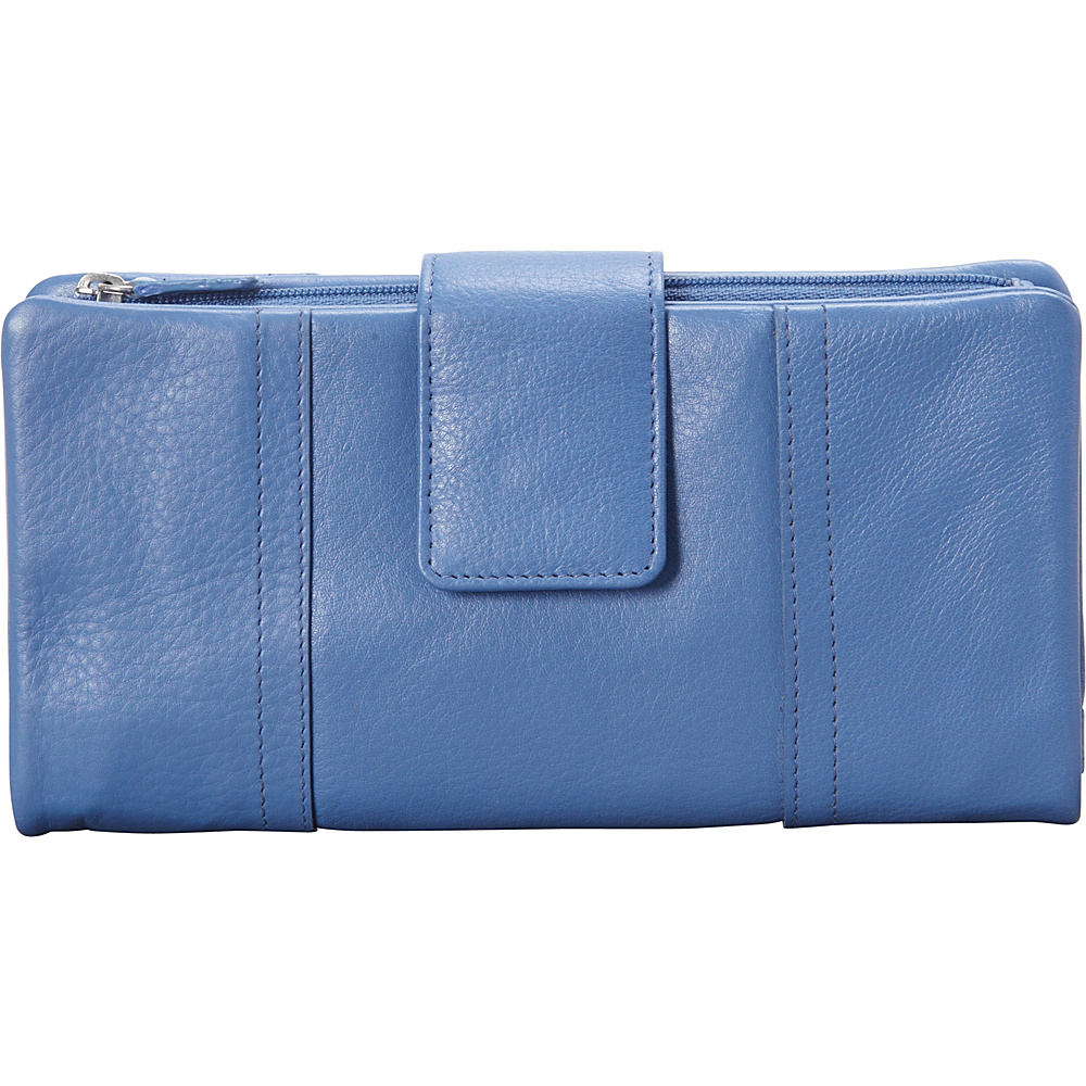 Mancini Leather Goods Ladies RFID Secure Clutch Wallet Sky Blue Mancini Leather Goods Women s Wallets