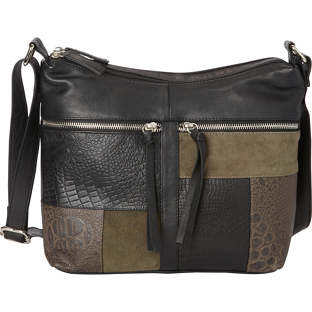 La Diva Luke Shoulder Bag Black Croco amp; Suede La Diva Leather Handbags