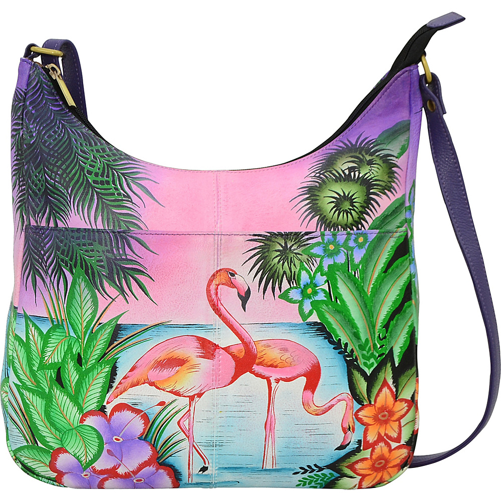 ANNA by Anuschka Hand Painted Medium Shopper Bag Tropical Flamingos - ANNA by Anuschka Leather Handbags