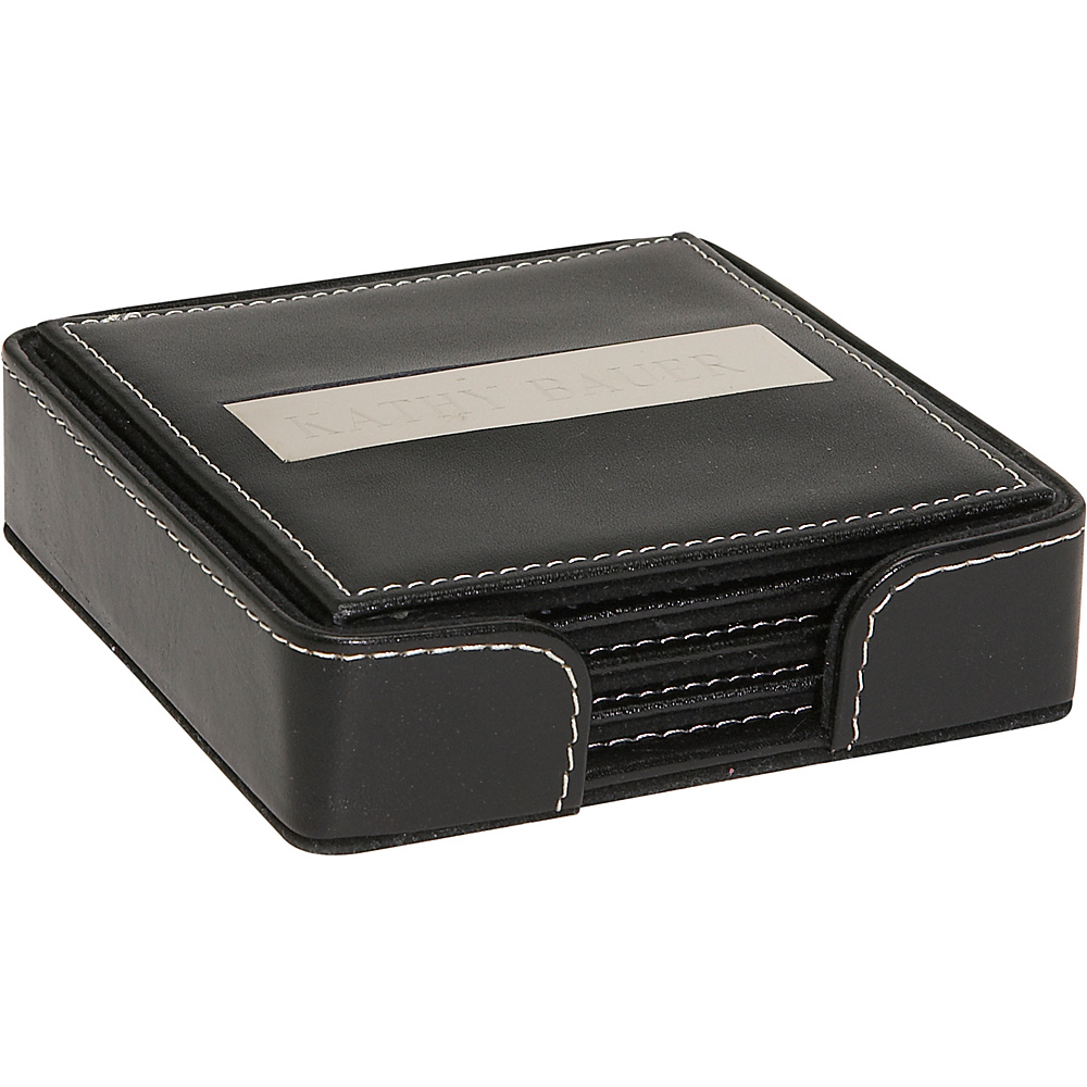 Royce Leather 3 Engraved Plate Square Coasters Black