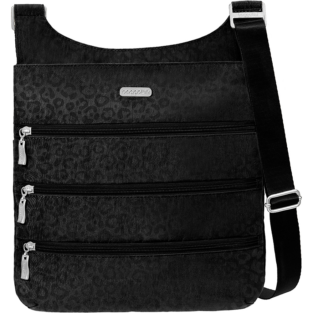 baggallini Big Zipper Bagg with RFID Black Cheetah Emboss baggallini Fabric Handbags