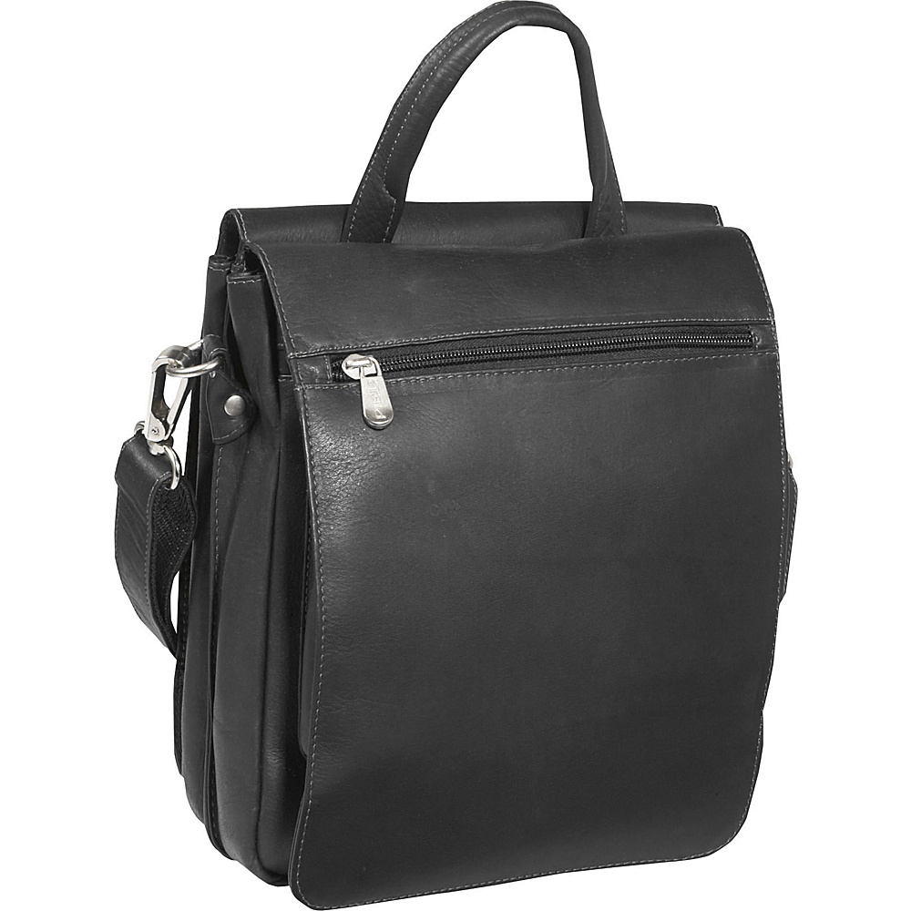 Piel Double Flap Over Shoulder Bag Black