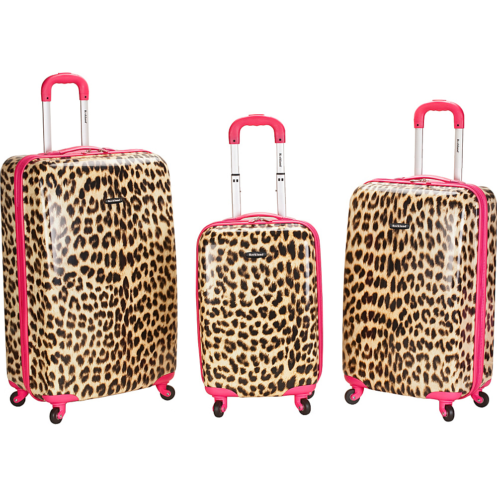 Rockland Luggage Leopard 3 Piece Hardside Spinner Set Pink Leopard Rockland Luggage Luggage Sets