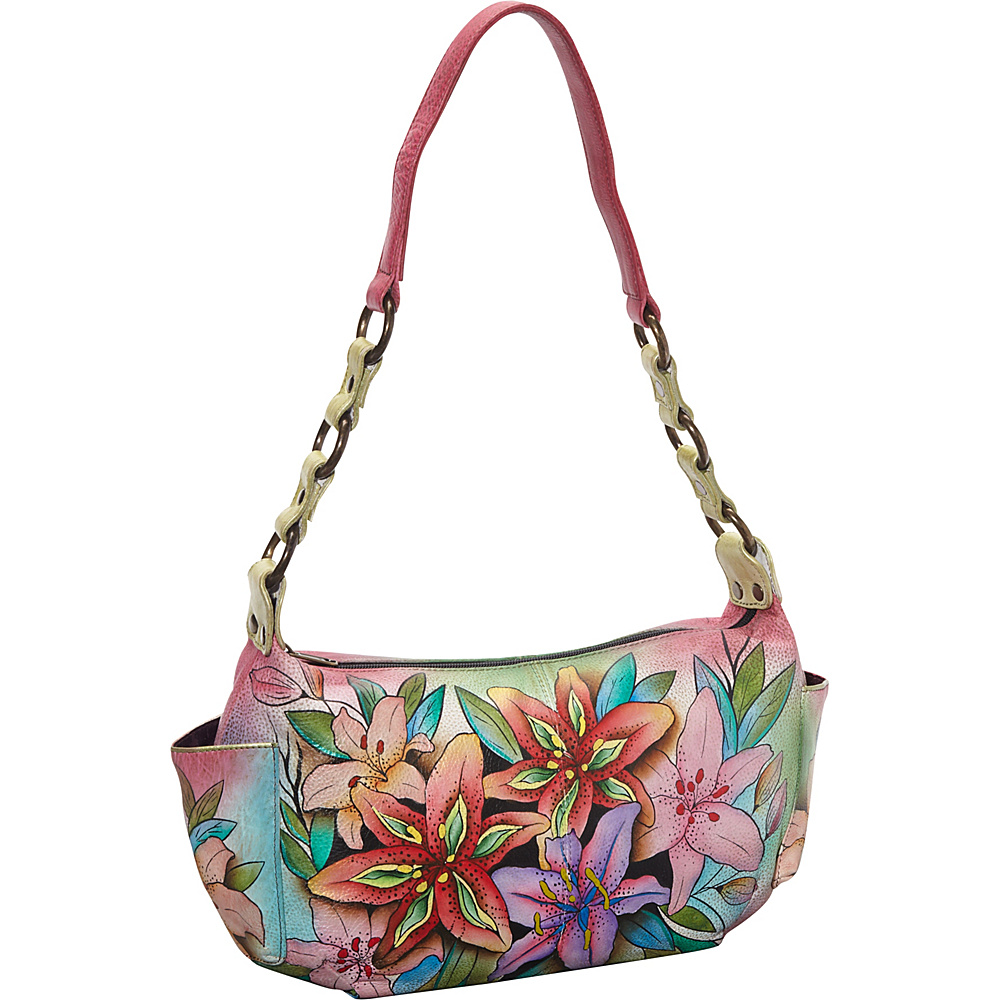 Anuschka East West with Side Pockets Shoulder Bag Luscious Lilies Anuschka Leather Handbags