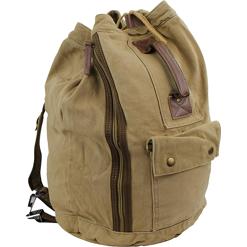 Vagabond Traveler Rock Round Style Canvas Backpack Khaki Vagabond Traveler Everyday Backpacks