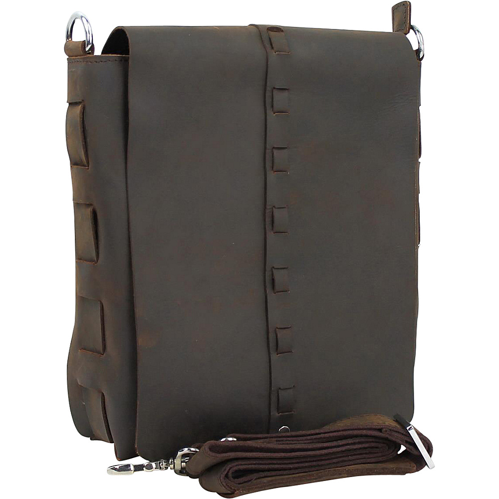 Vagabond Traveler 11.5 Leather Vertical Woven Messenger Dark Brown Vagabond Traveler Messenger Bags