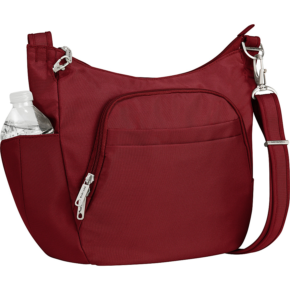 Travelon Anti Theft Classic Crossbody Bucket Bag Exclusive Colors Cranberry Travelon Fabric Handbags