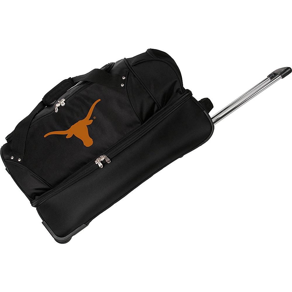 Denco Sports Luggage NCAA University of Texas Longhorns 27 Drop Bottom Wheeled Duffel Bag Black Denco Sports Luggage Travel Duffels
