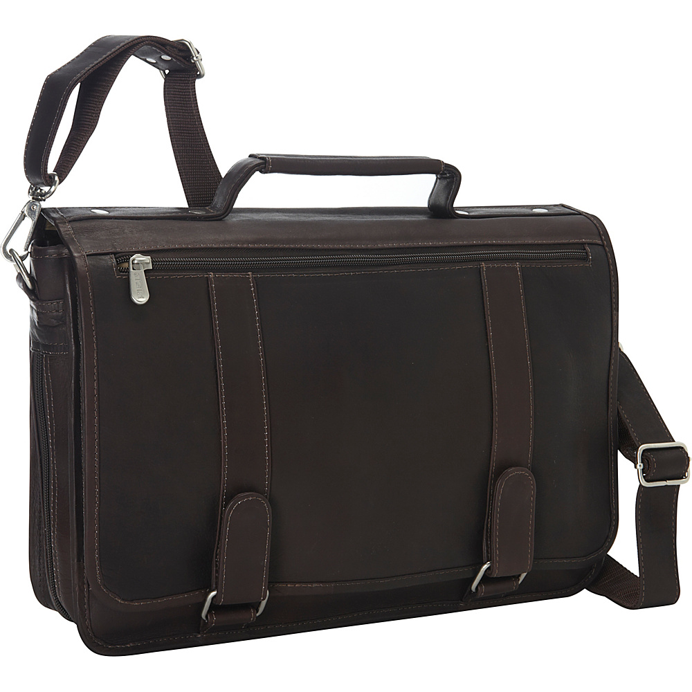 Piel Double Loop Leather Expandable Laptop Briefcase Chocolate Piel Non Wheeled Business Cases