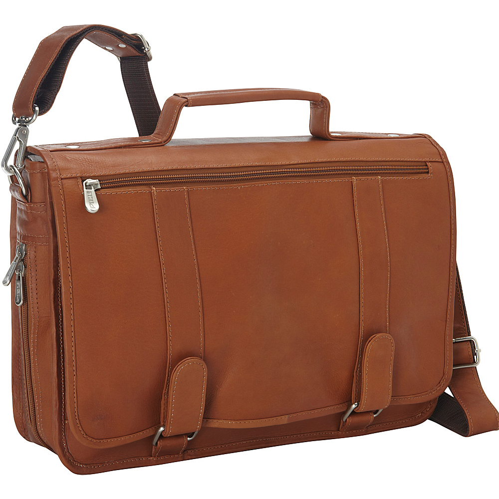 Piel Double Loop Leather Expandable Laptop Briefcase Saddle Piel Non Wheeled Business Cases