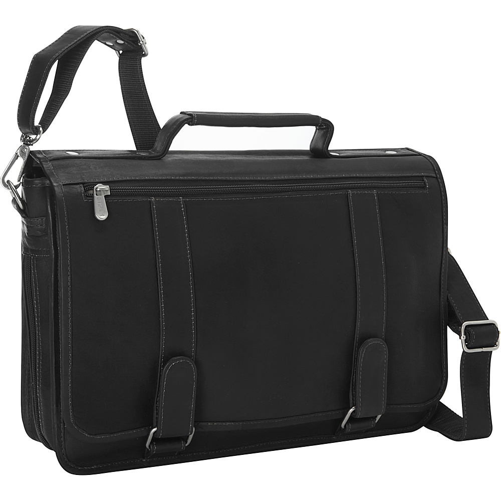 Piel Double Loop Leather Expandable Laptop Briefcase Black Piel Non Wheeled Business Cases