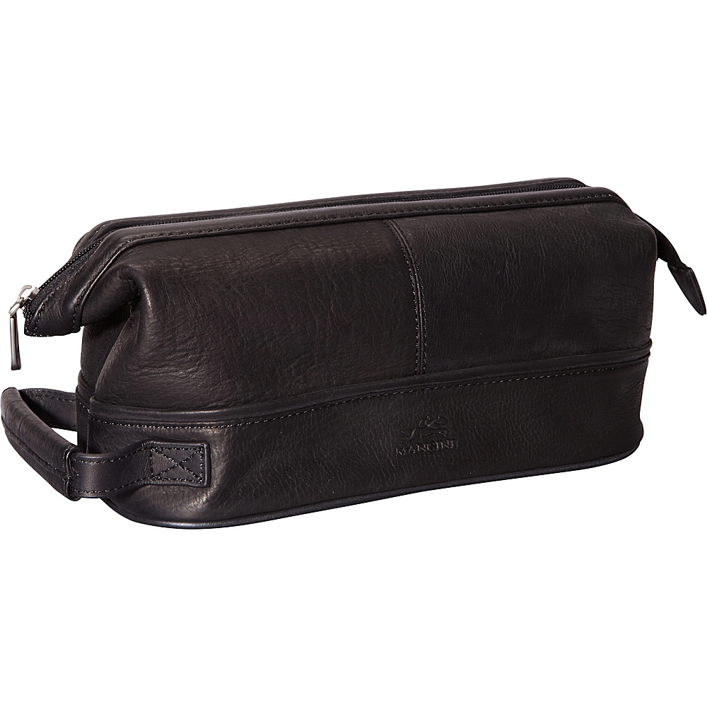 Mancini Leather Goods Colombian Leather Classic Toiletry Kit with Organizer Black Mancini Leather Goods Toiletry Kits