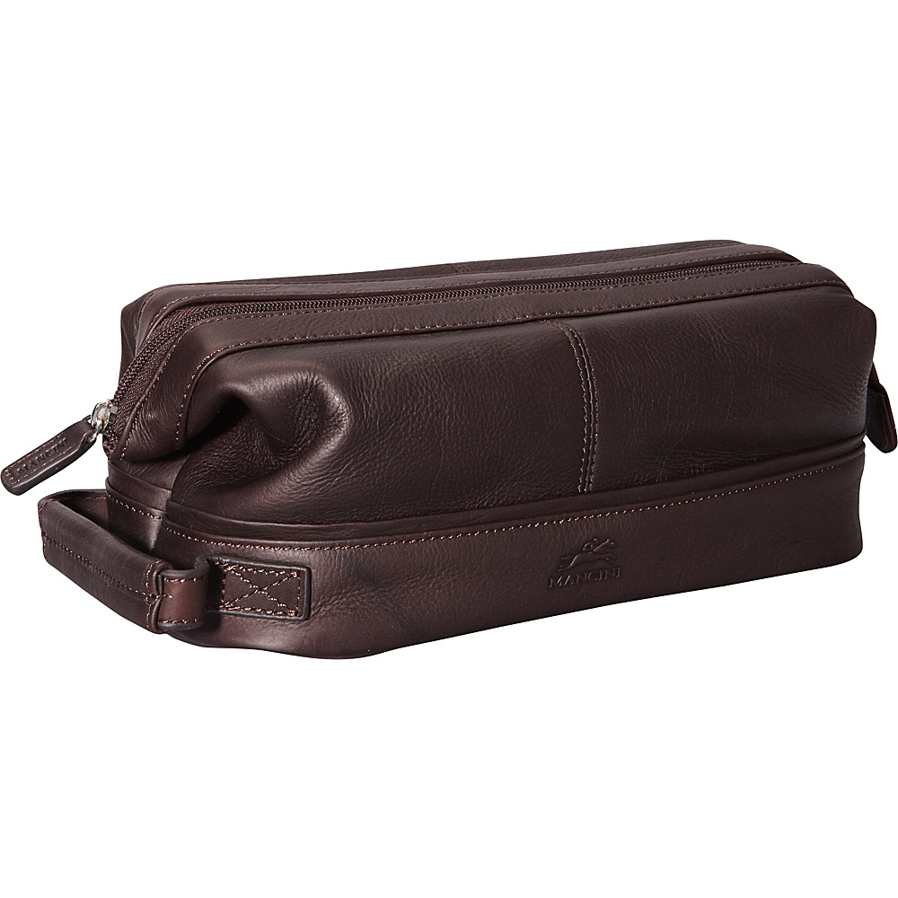 Mancini Leather Goods Colombian Leather Classic Toiletry Kit with Organizer Brown Mancini Leather Goods Toiletry Kits
